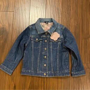 Gap Blue Stretch Denim Jean Jacket With Removable Flower Girl size 5 years EUC